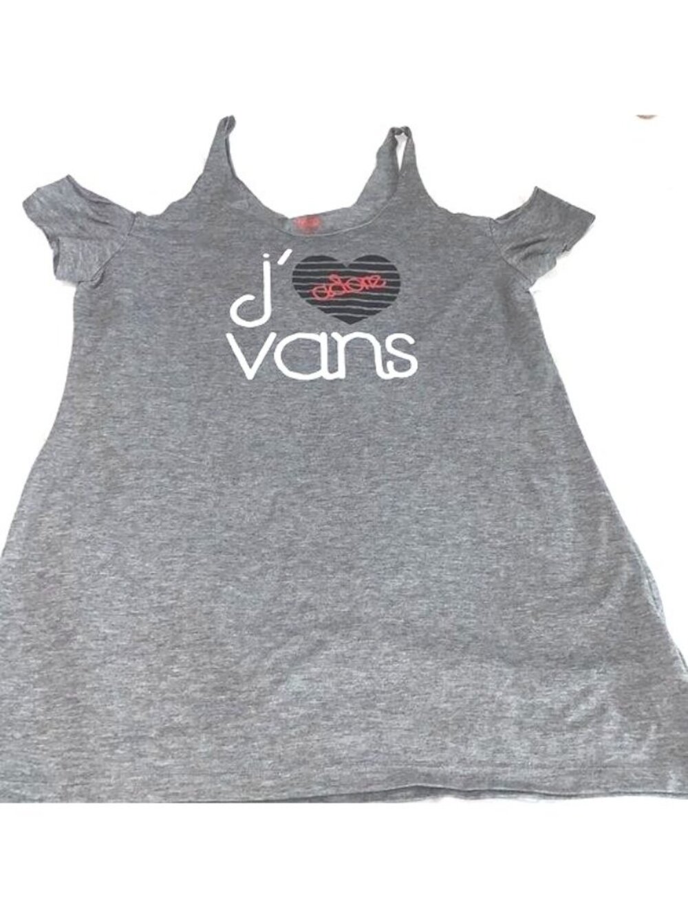 Vans Womens Gray Graphic Cutout T-Shirt Size L With "I Love Vans" Design - Picture 2 of 7